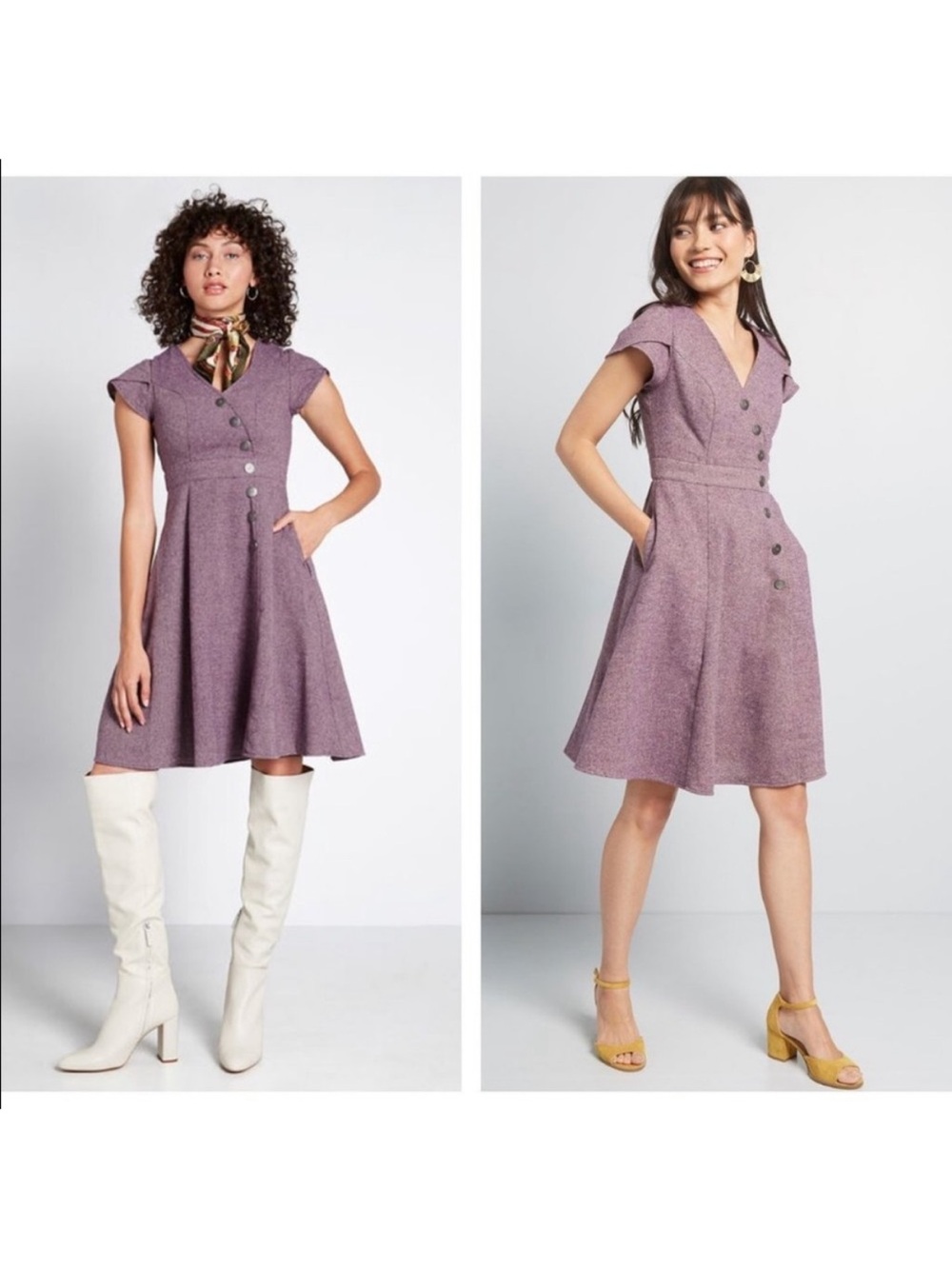 ModCloth Sentimental Special Tweed Fit and Flare Dress in Purple